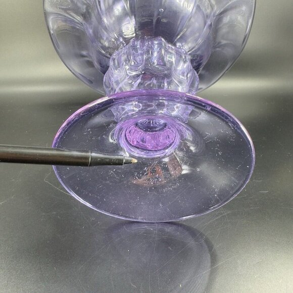 Large Hand Blown Pedestal Bright Purple Lilac Glass Bowl Footed Vase Vintage - Picture 6 of 16